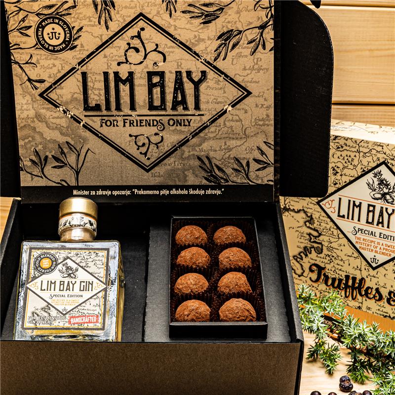 Limbay gin 200ml in čokoladni trufli polnjeni z ginom