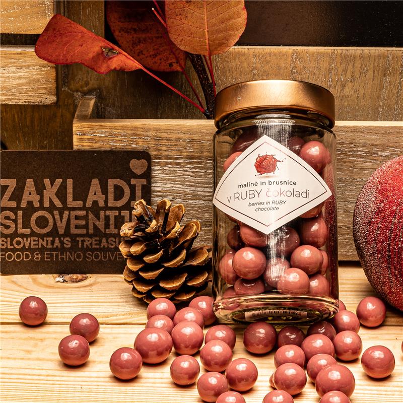 Slovenska čokolada - Maline in brusnice v ruby čokoladi, 125g